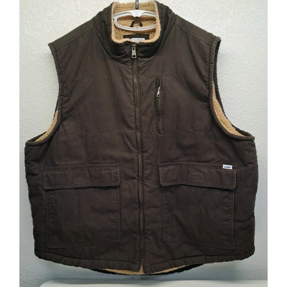 Lee Workwear Sherpa Lined Vest Men’s 2XL Brown Heavy Full Zip Pocket